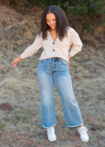 Sand Beige Button Down Cardigan