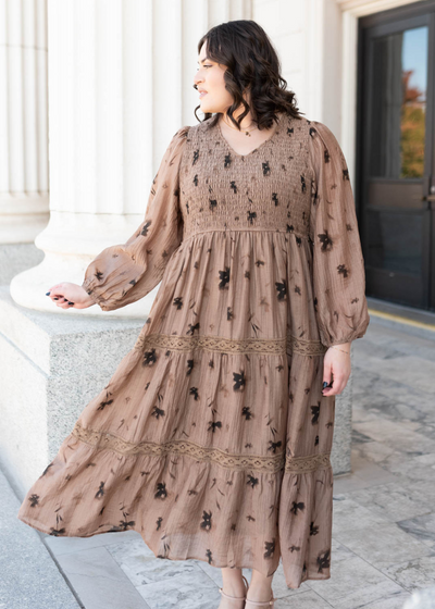 Plus size mocha floral tiered dress 