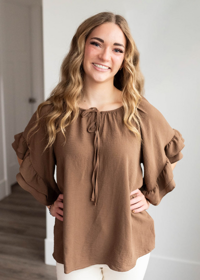 Taupe puff sleeve pullover