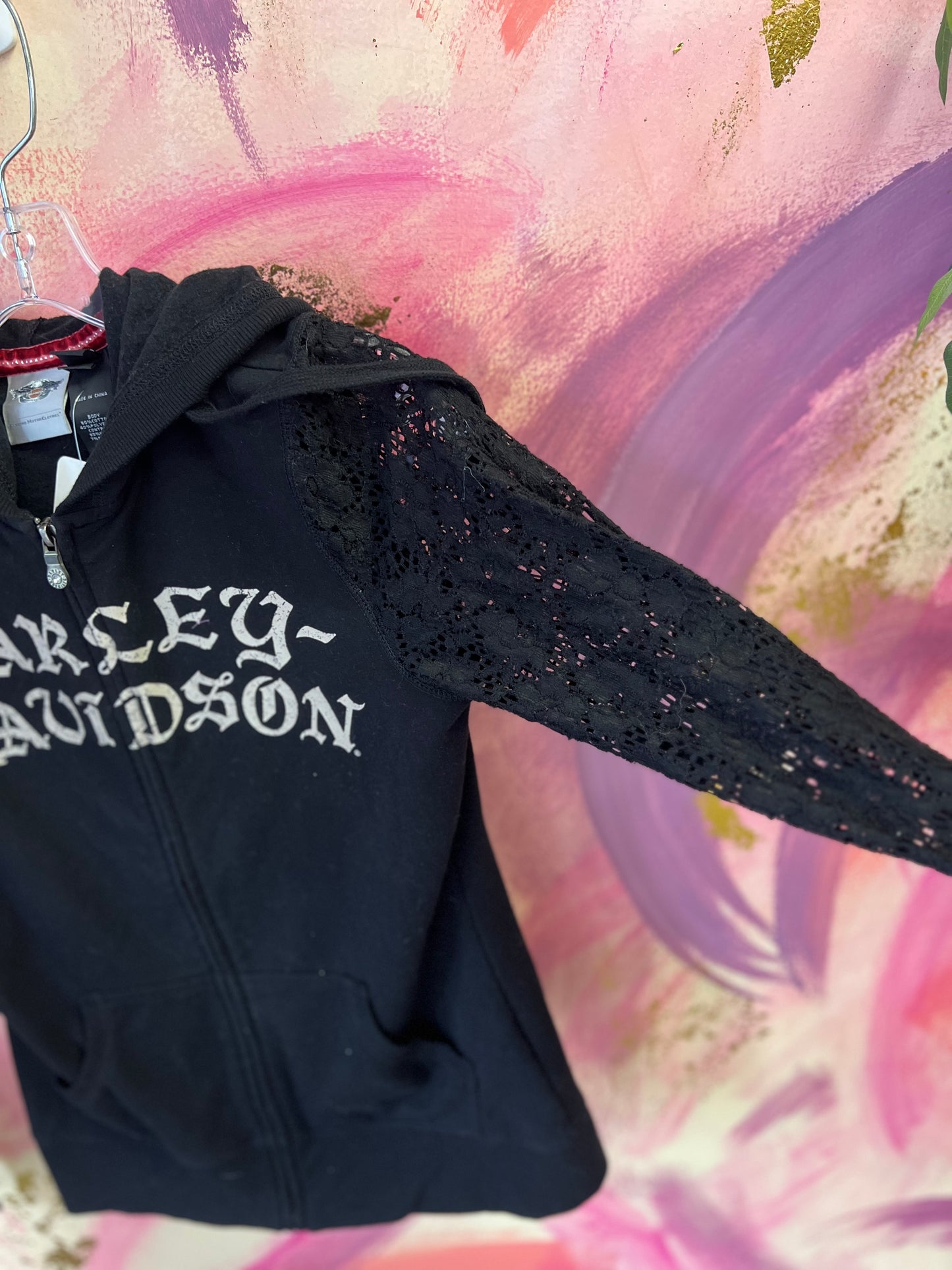 (SMALL) Harley Davidson Lace Sleeve Zip Up