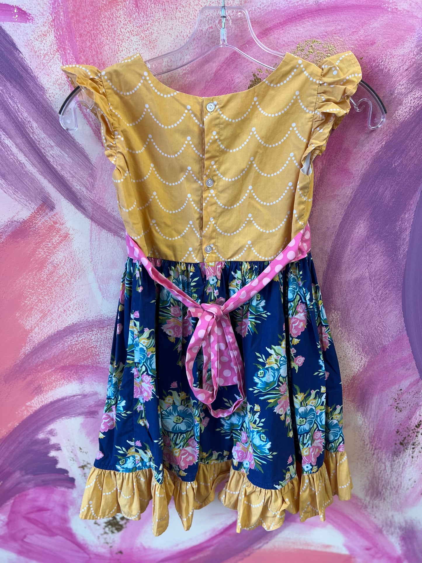 (Size 6-7) Eleanor Rose Yellow and Blue Dress