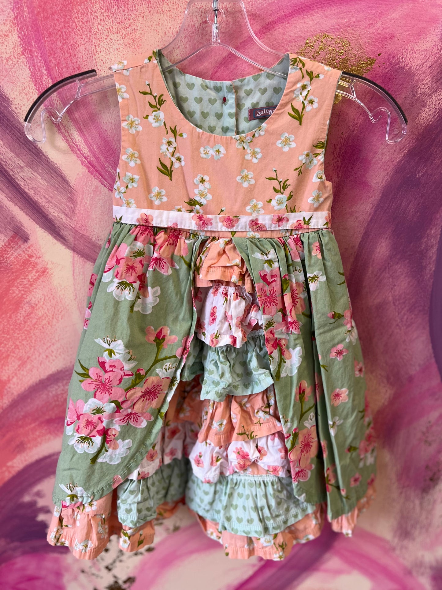 (Size 4) Jelly the Pug Orange and Green Dress