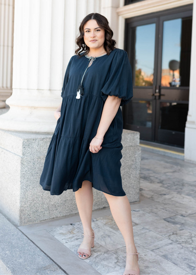 Plus size navy tie dress