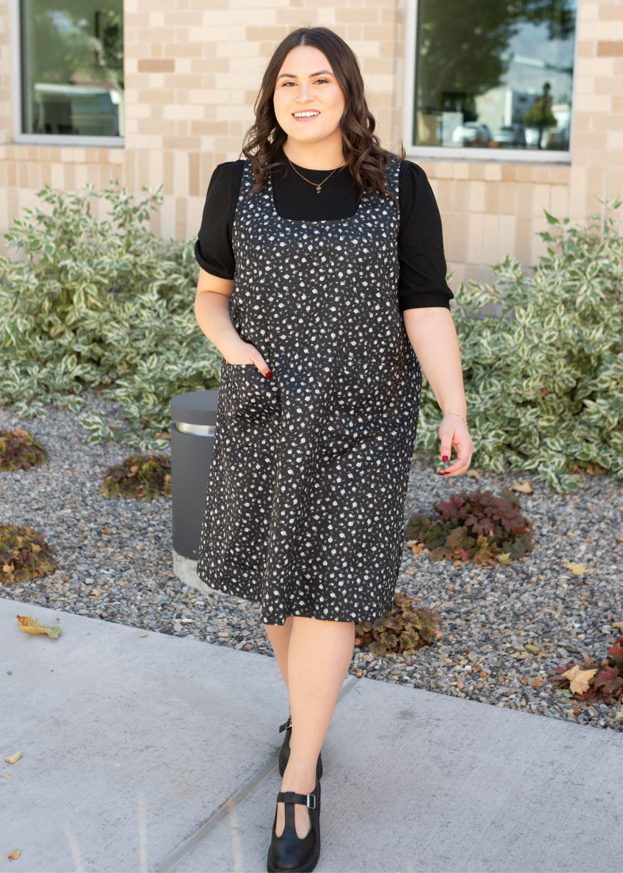 Plus size black floral jumper dress