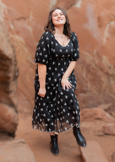 Maiya Black Floral Tiered Dress