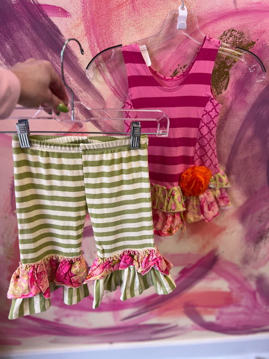 (Size 6) Giggle Moon Pink and Green Set