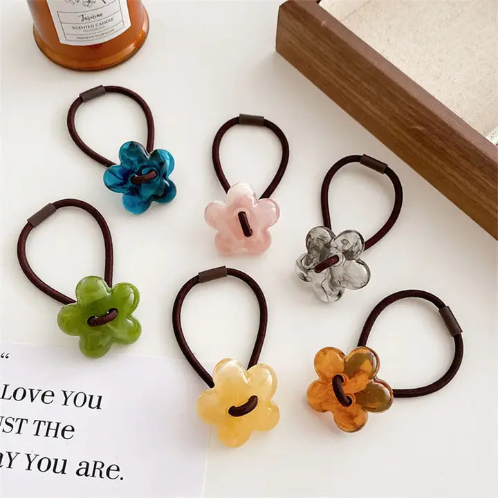 Susie 6pcs Acrylic Flower Hair Ties