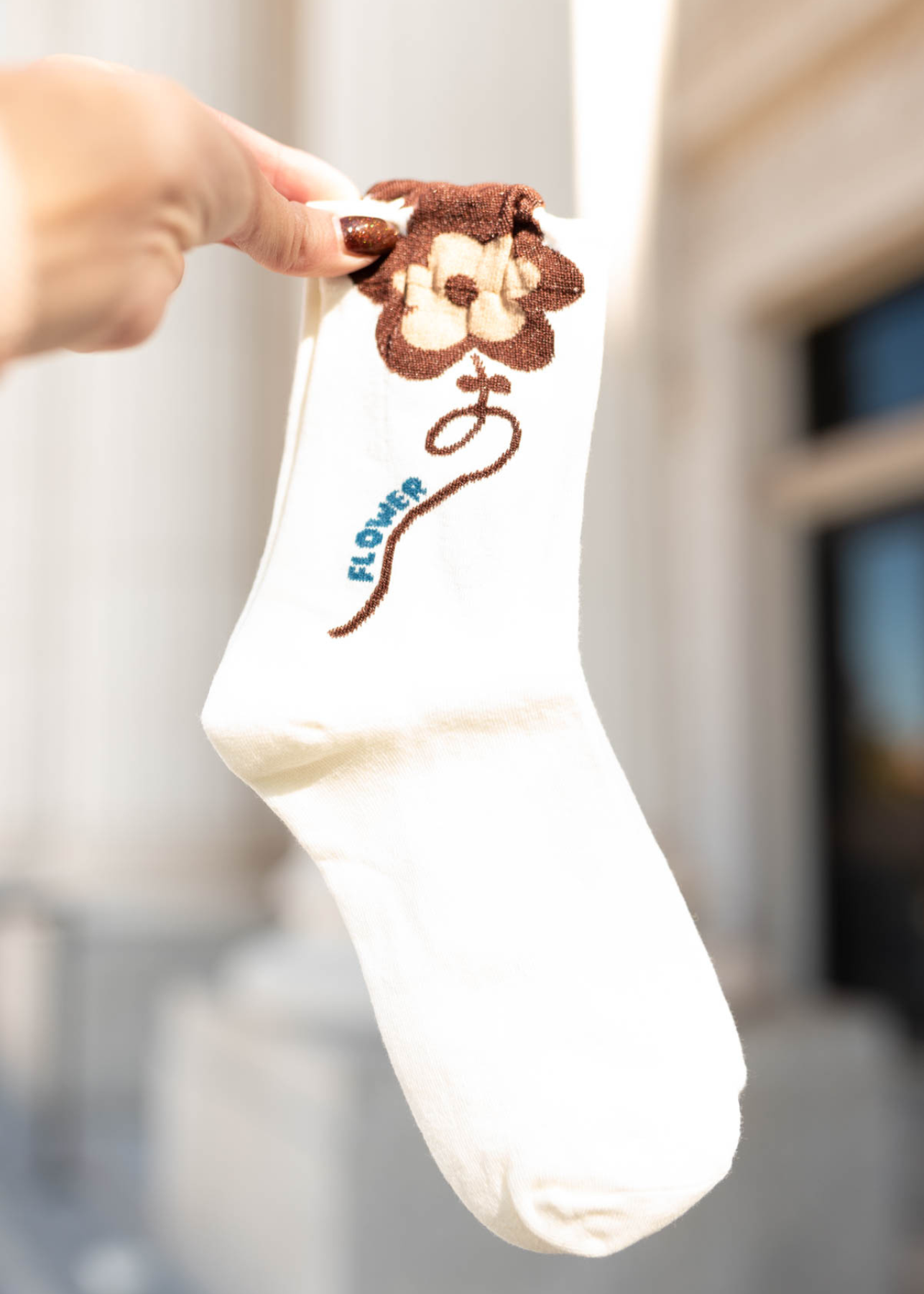 Brown floral socks