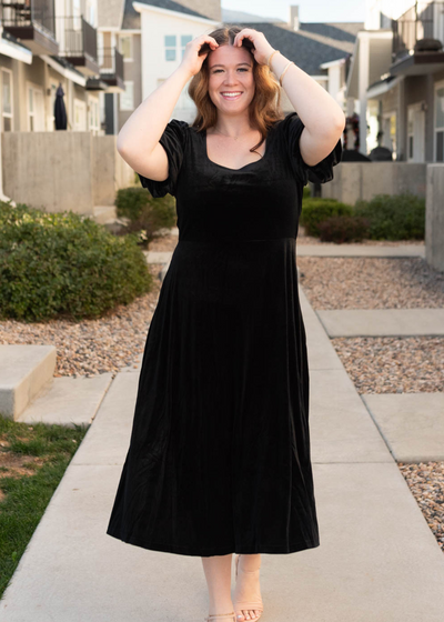 Plus size black velvet dress