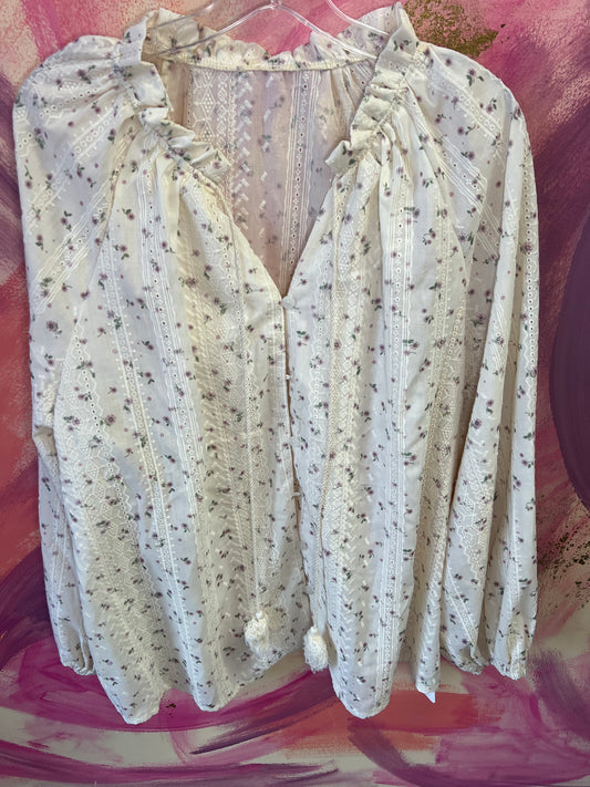 (1XL) Cream Floral Top