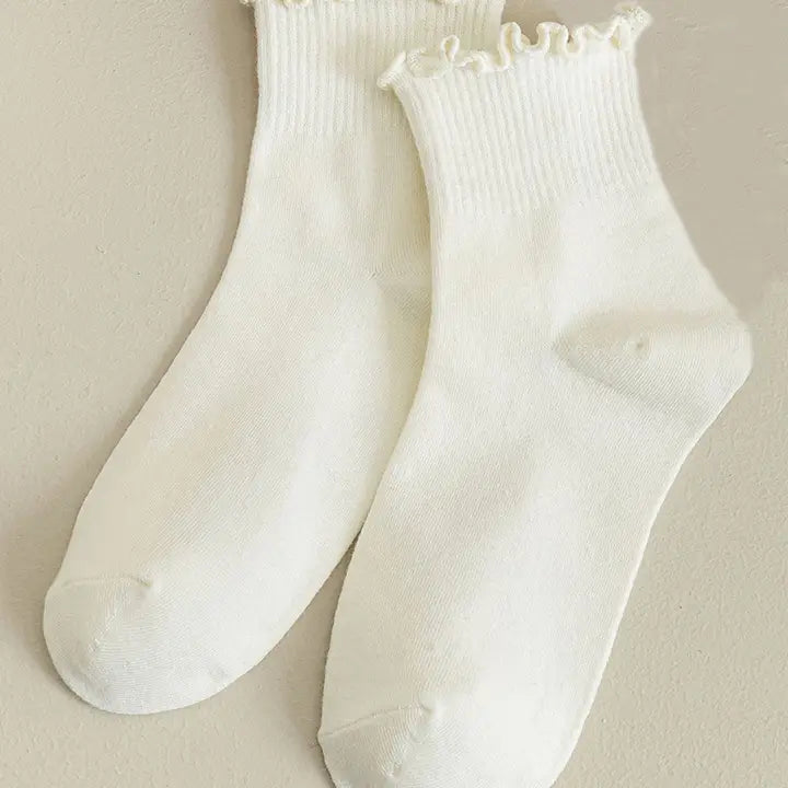 Journee Cream Ruffle Socks