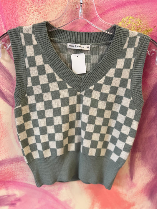 (MEDIUM) Checkered Short Sleeve Vest