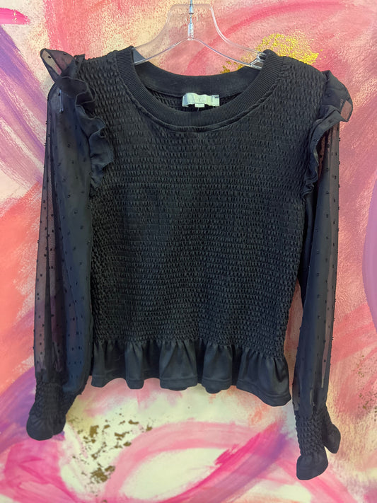 (MEDIUM) Black Mesh Sleeve Top