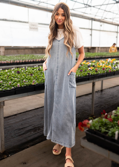 Denim blue overall dress