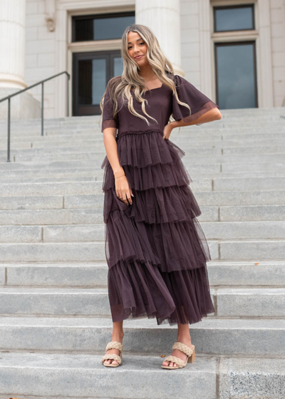 Plum sweetheart tiered dress