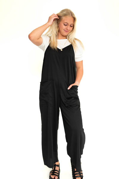 Front view of wide leg jumpsuit