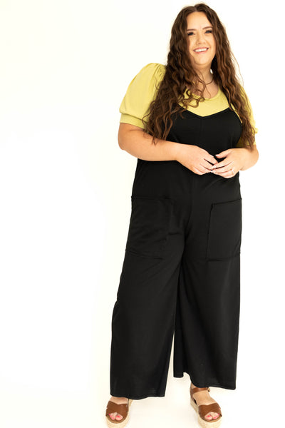 Plus size black wide leg jumpsuit