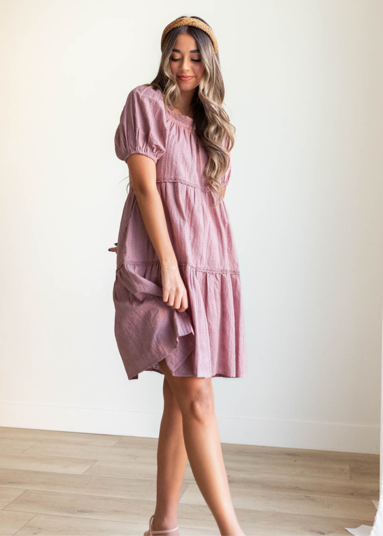 Dusty mauve embroidered dress