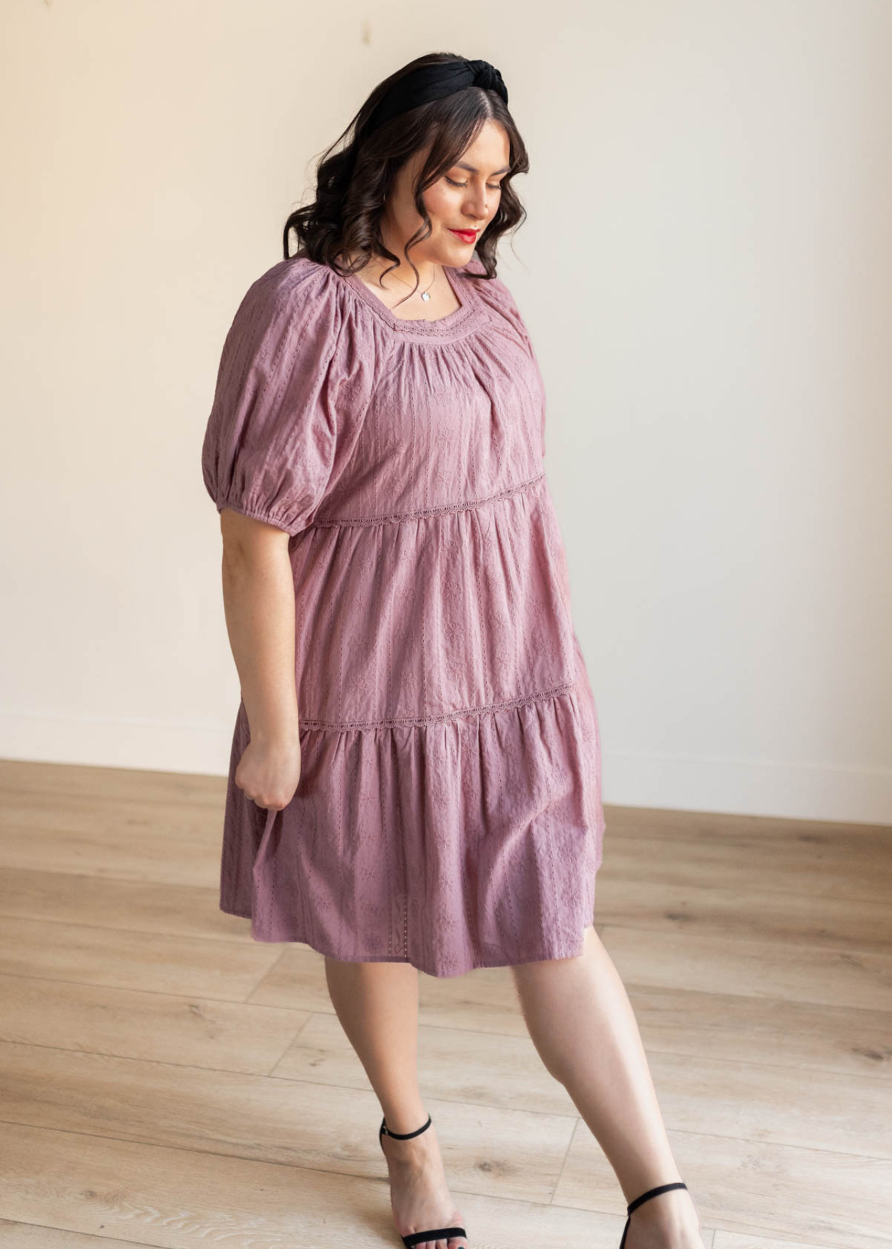 Plus size dusty mauve embroidered dress