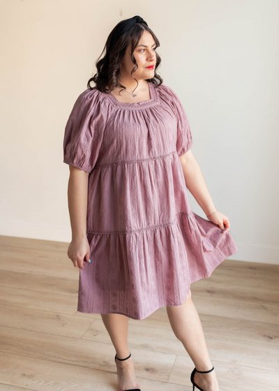 Dusty mauve embroidered dress in plus size