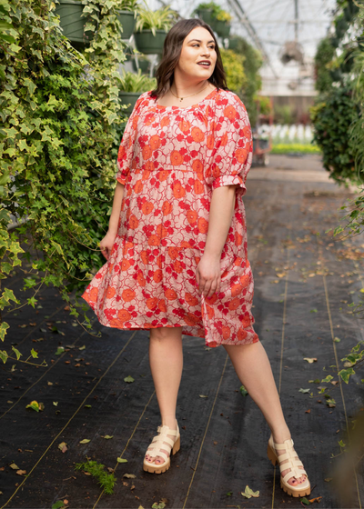 Plus size pink floral dress