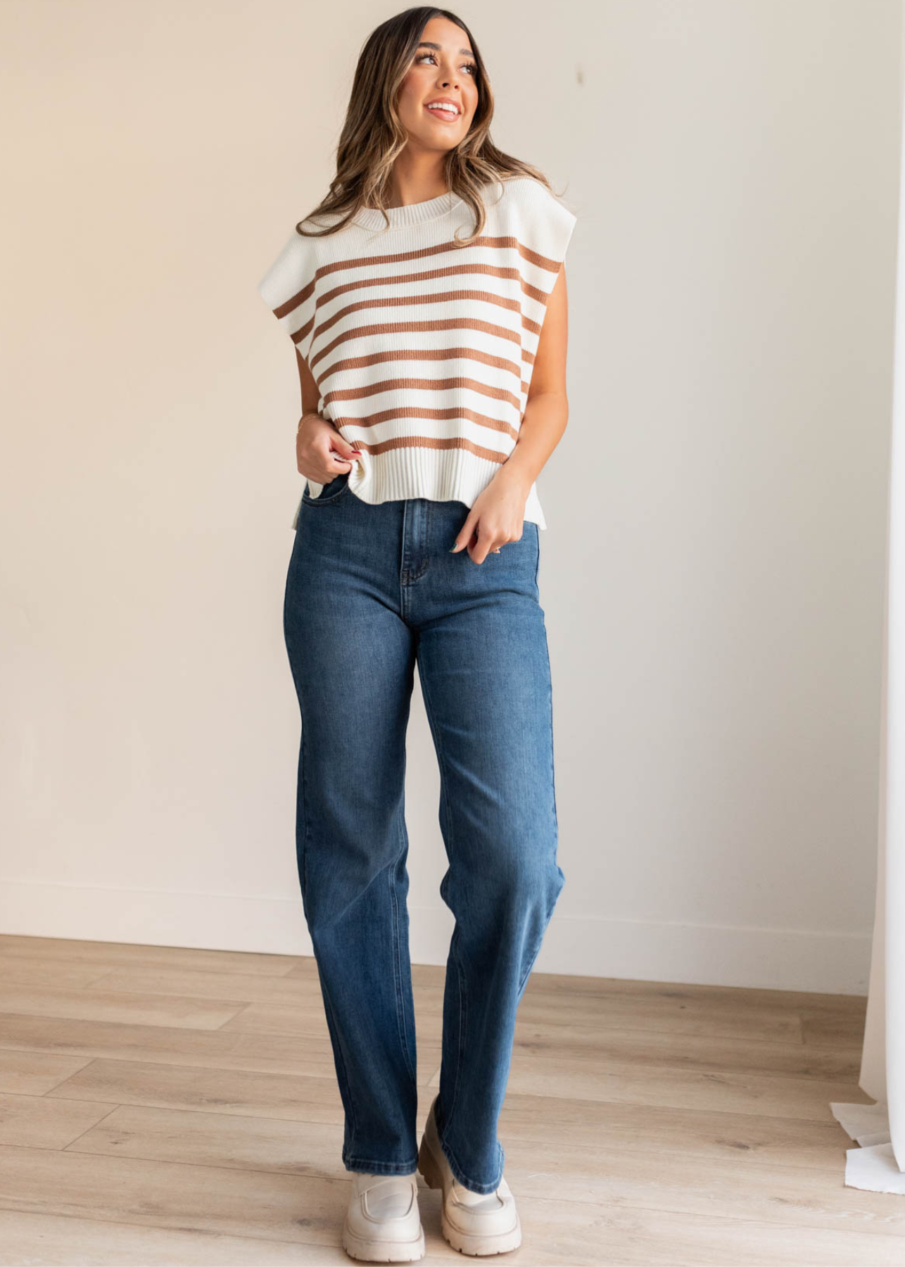 Small medium wash high rise straight jeans