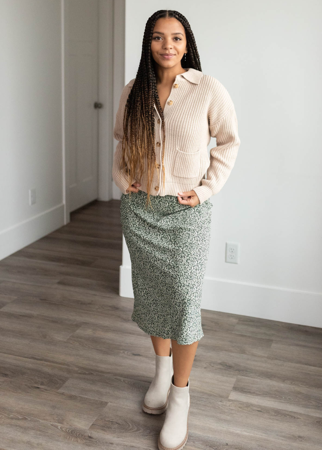 Taupe collard button down cardigan