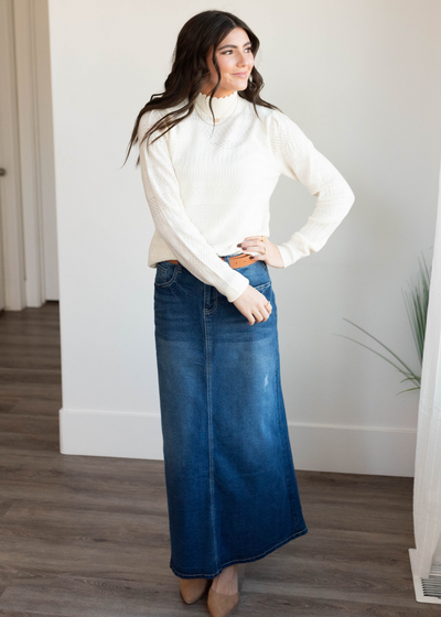 Indigo wash denim skirt