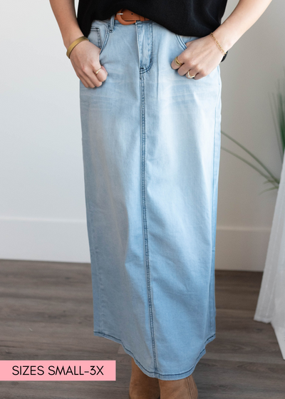 Light wash indigo denim skirt