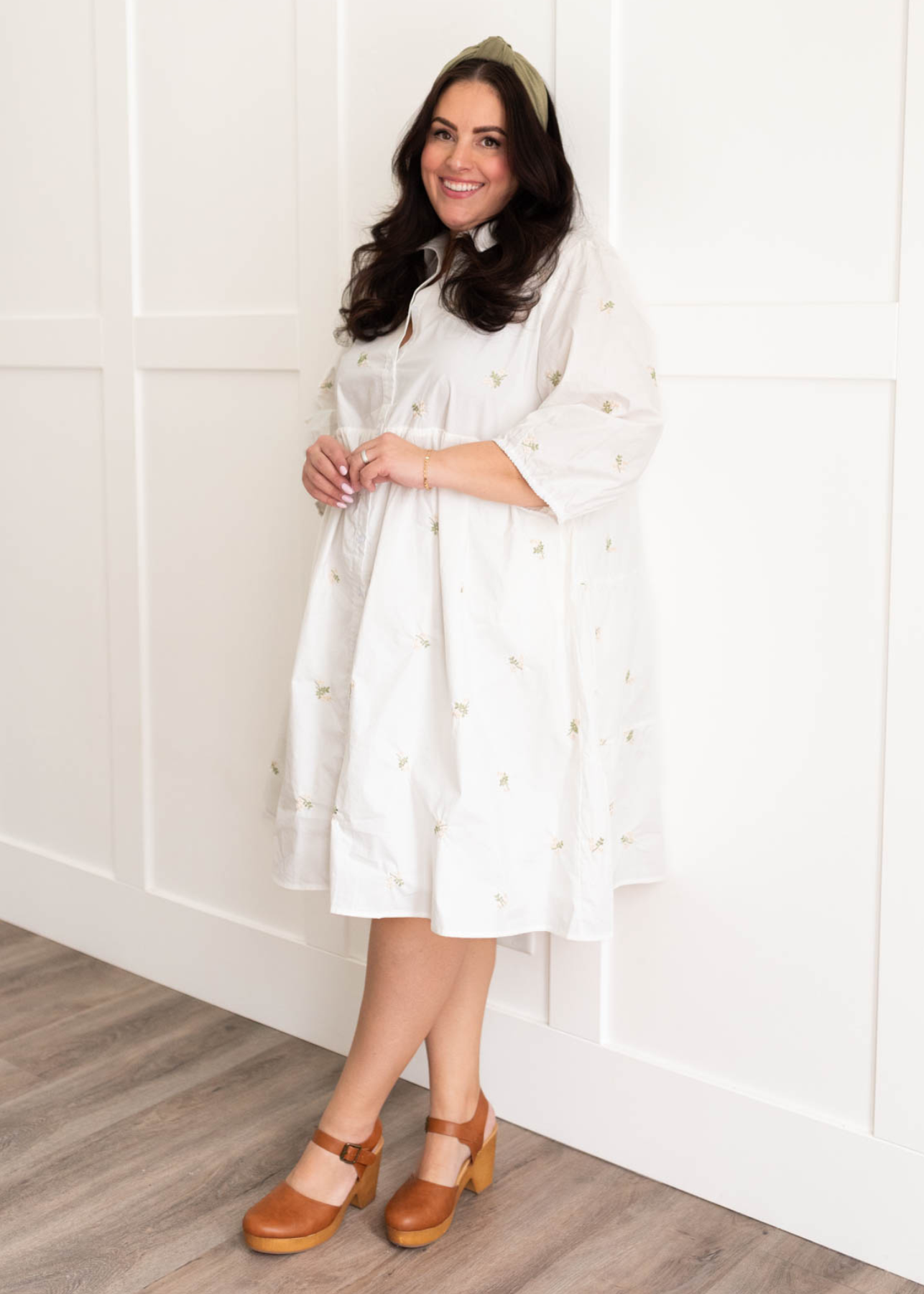 Amaya Ivory Embroidered Button Down Dress