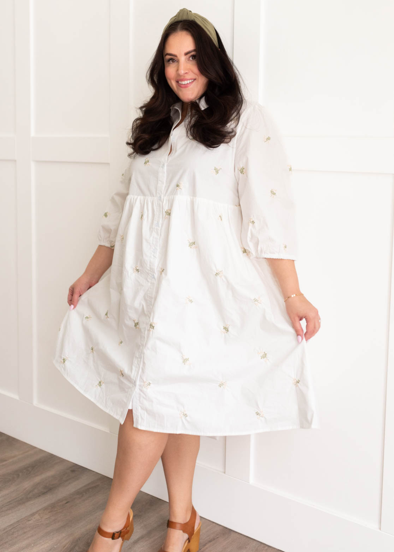 Amaya Ivory Embroidered Button Down Dress