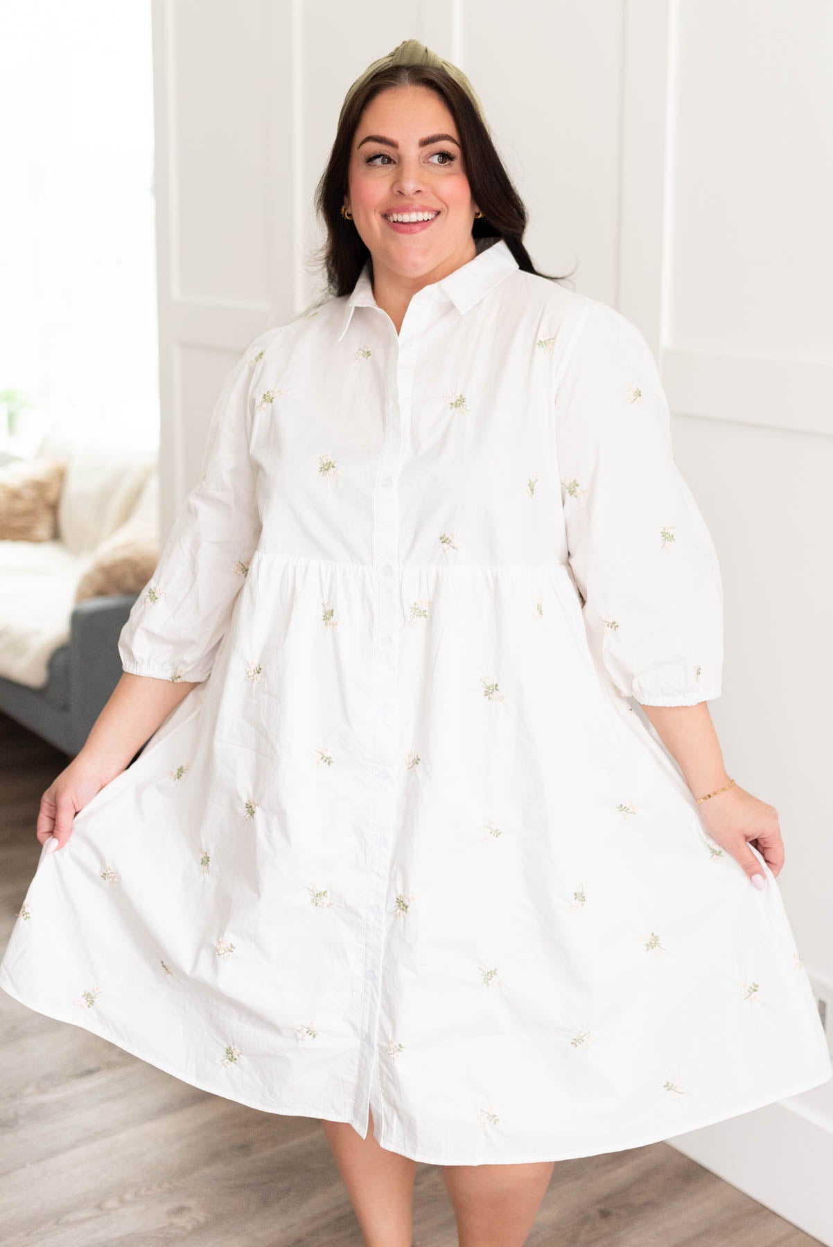 Amaya Ivory Embroidered Button Down Dress