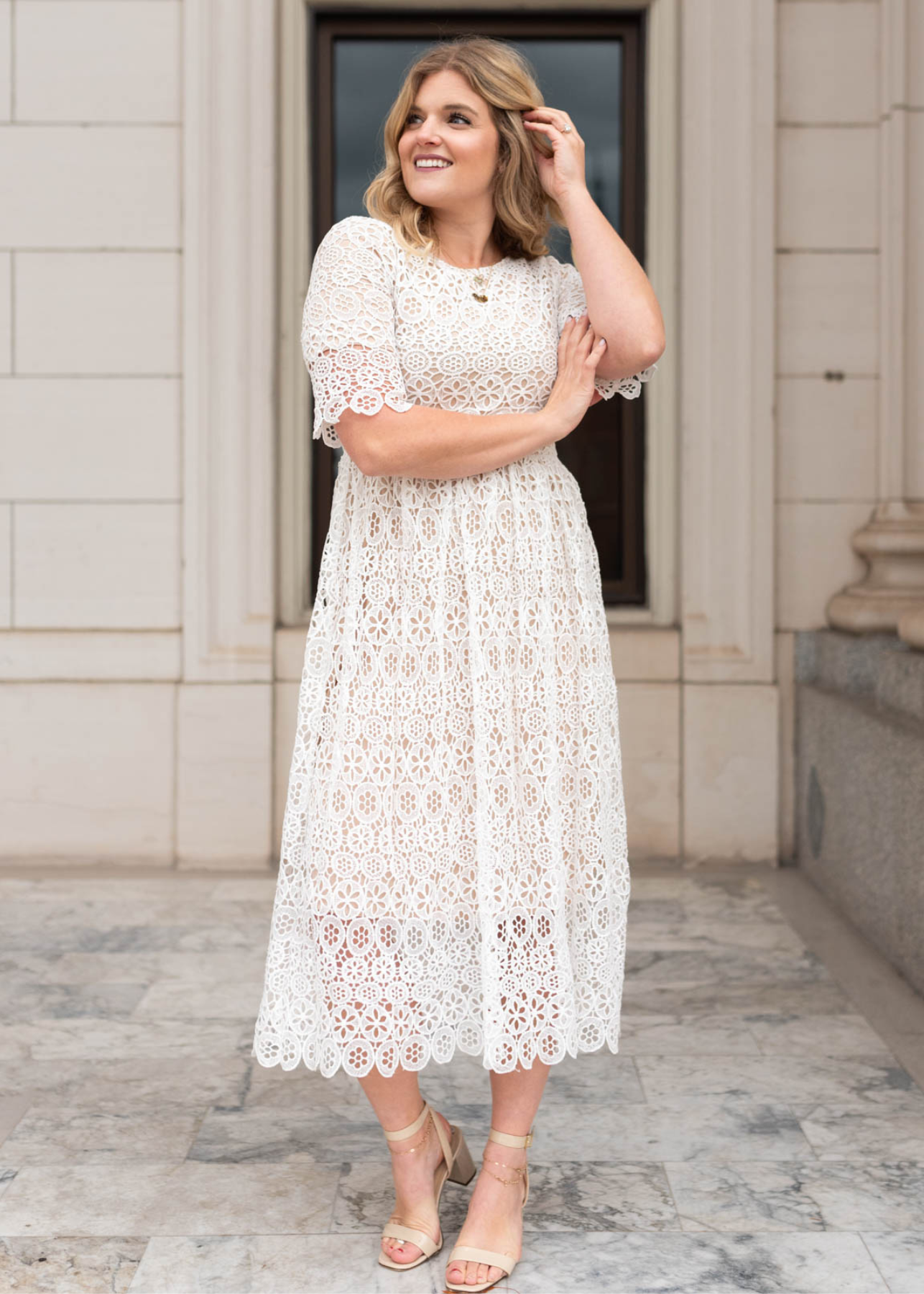 Short sleeve ivory lace dress