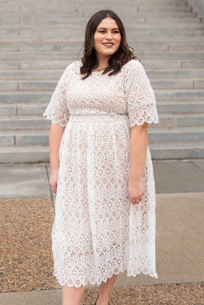 Hight waisted plus size ivory lace dress