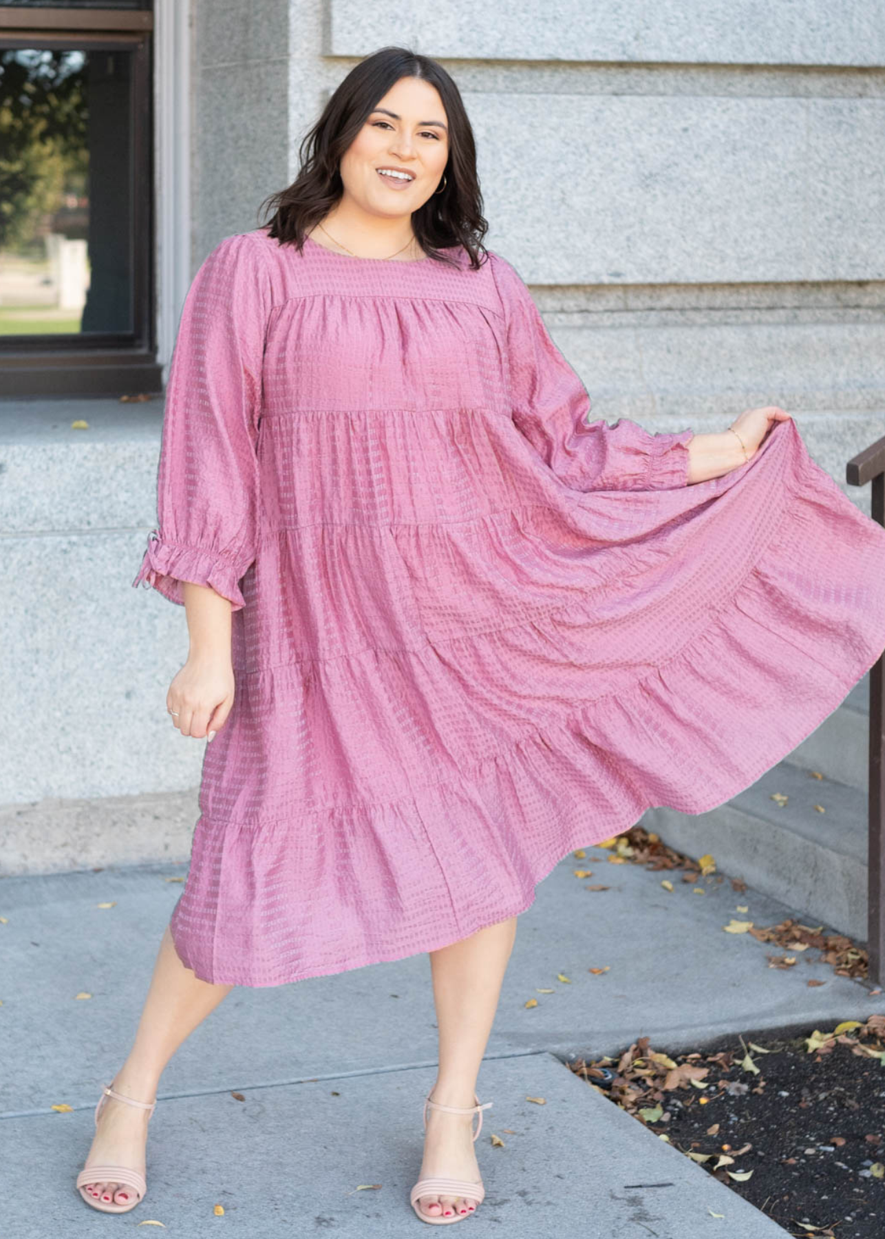 Plus size pink long sleeve dress