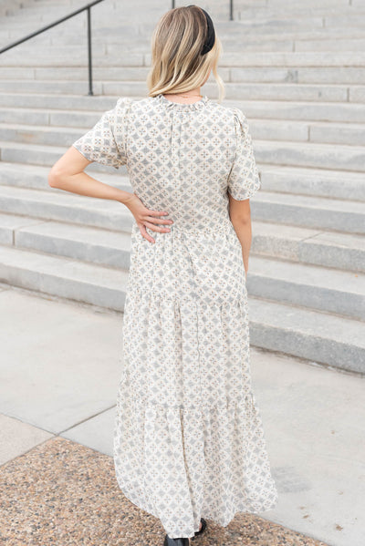 Back view of the cream pattern dress