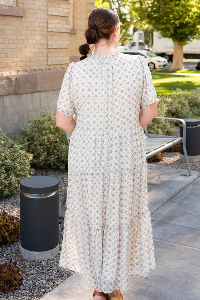 Back view of the cream pattern dress