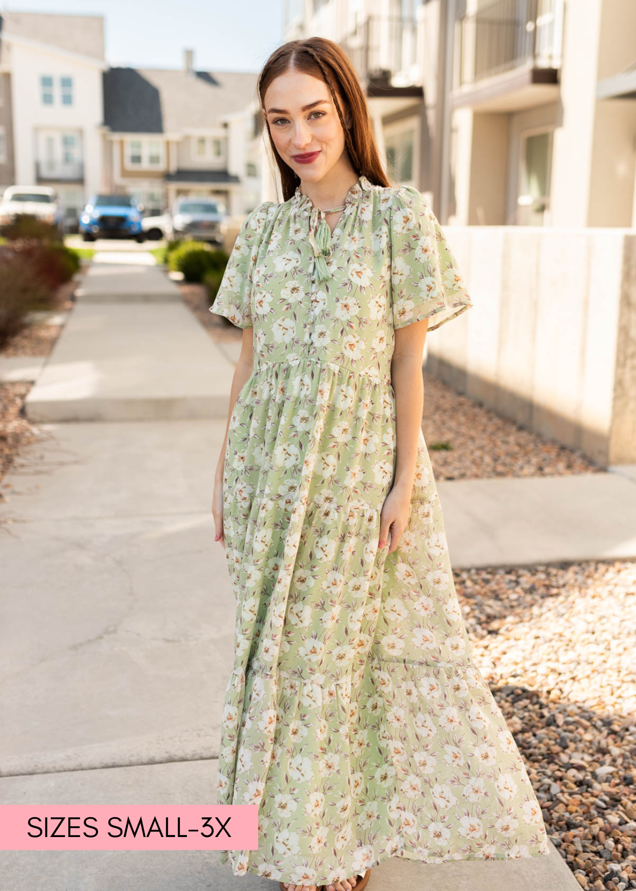 Short sleeve sage floral dress