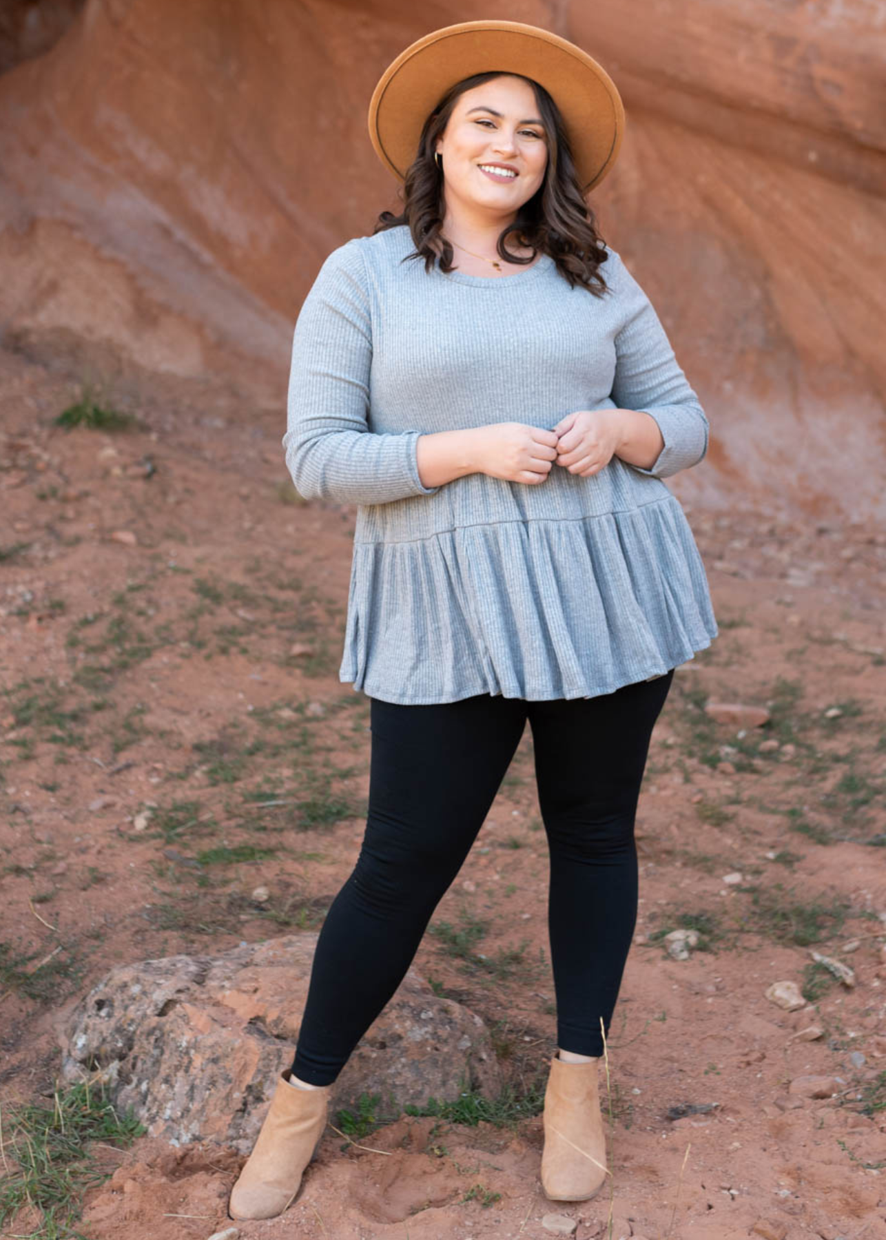 Long sleeve plus size heather grey top