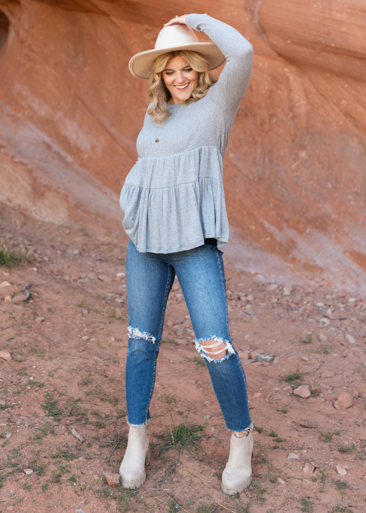 High waisted heather grey top