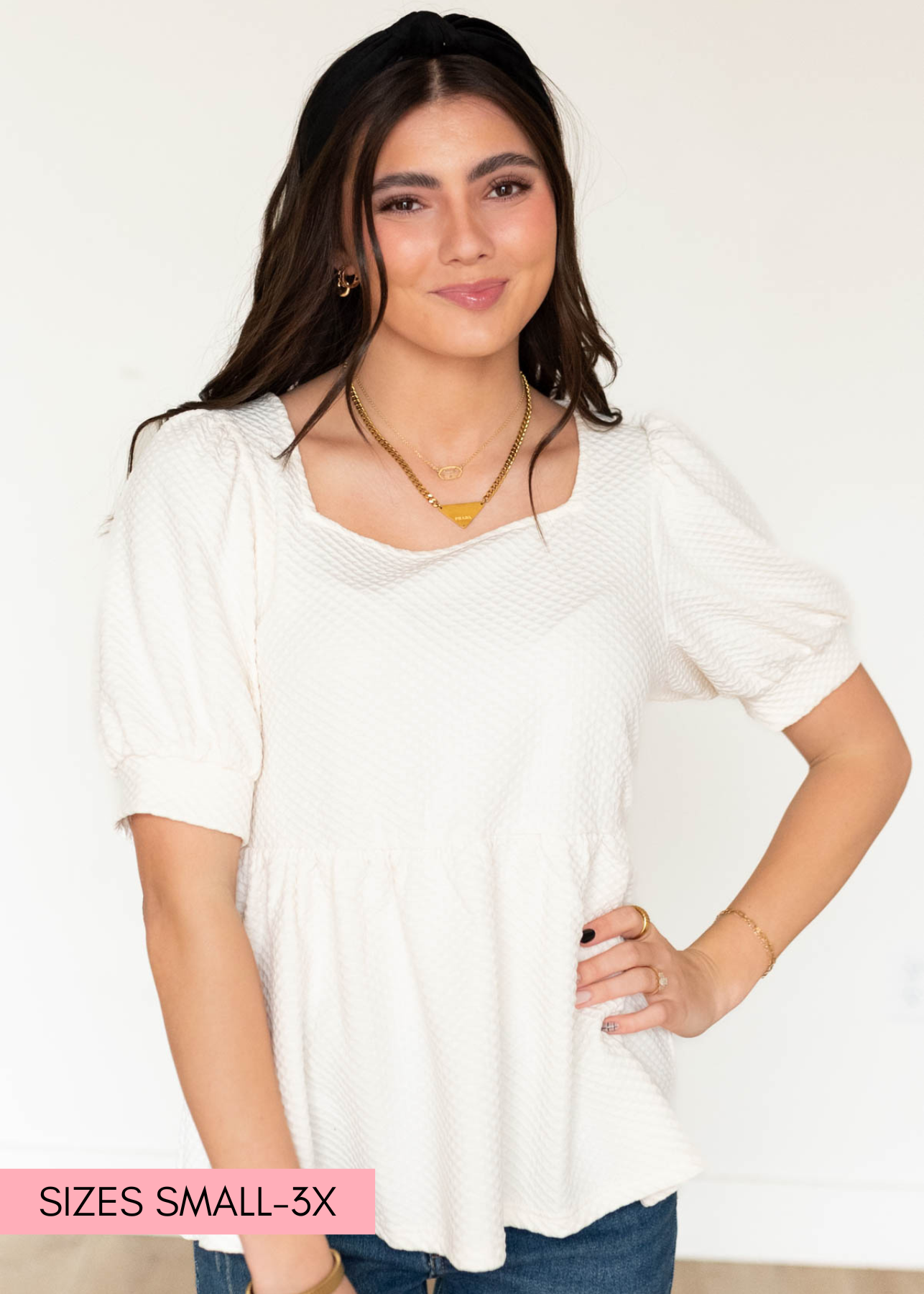 Square neck cream ruffle top