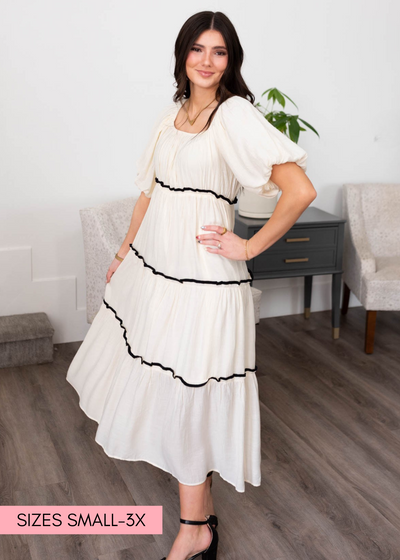 Cream ruffle tiered dress