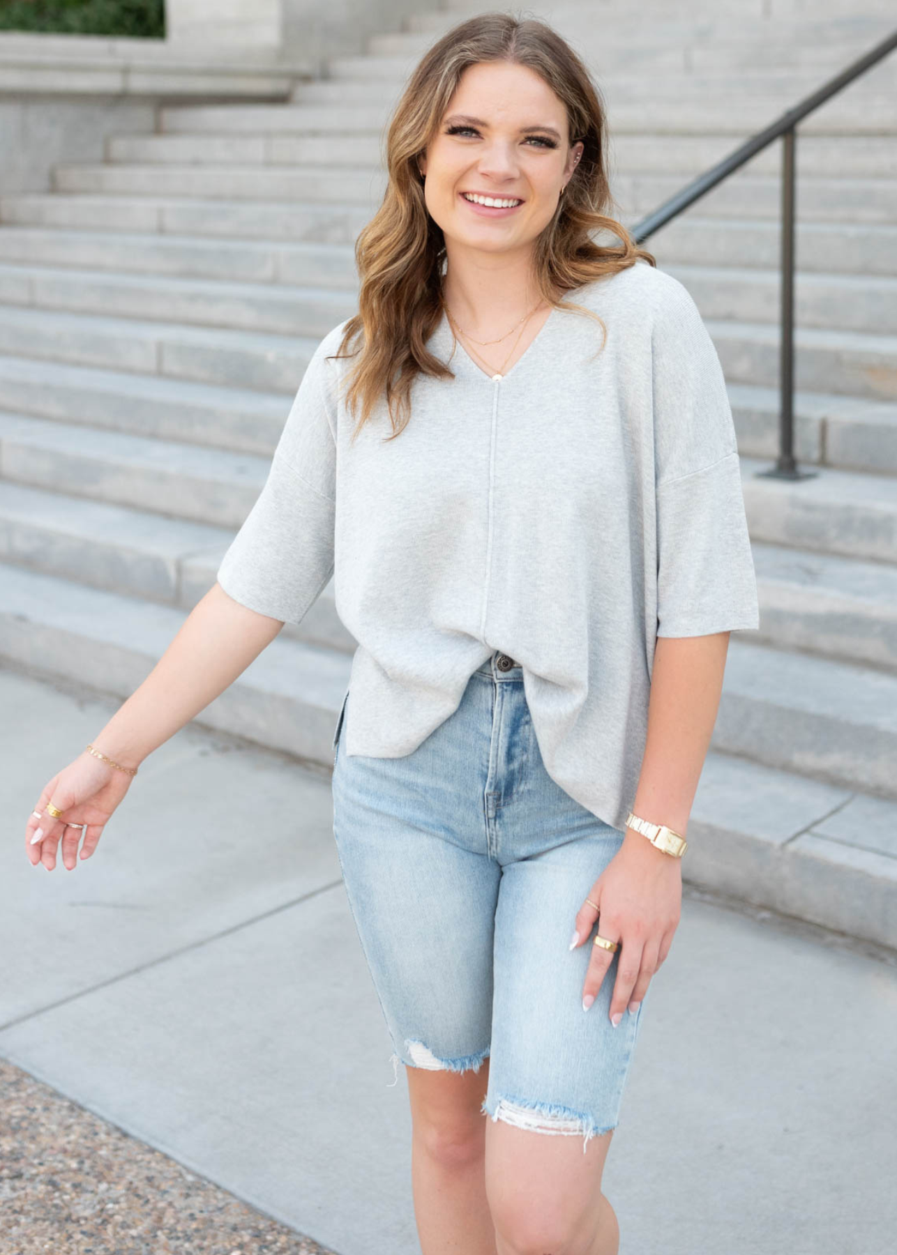 Heather grey v-neck top