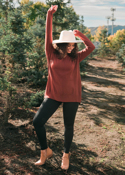 Dark rust v-neck sweater