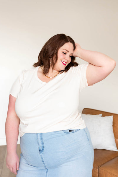 Plus size cream ribbed top with short sleeves