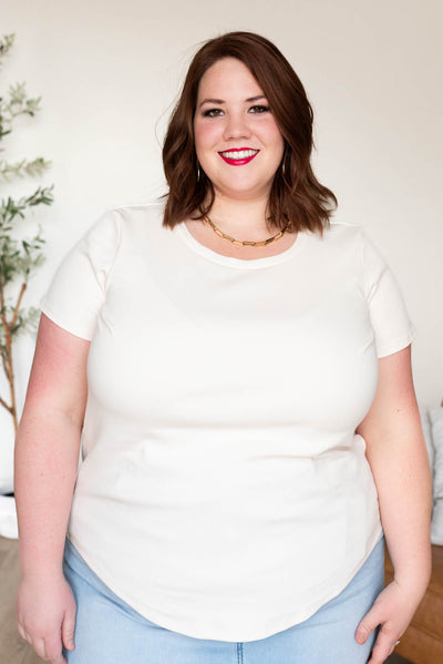 Short sleeve cream ribbed top in plus size