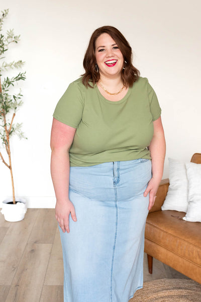 Plus size sage ribbed top with short sleeves