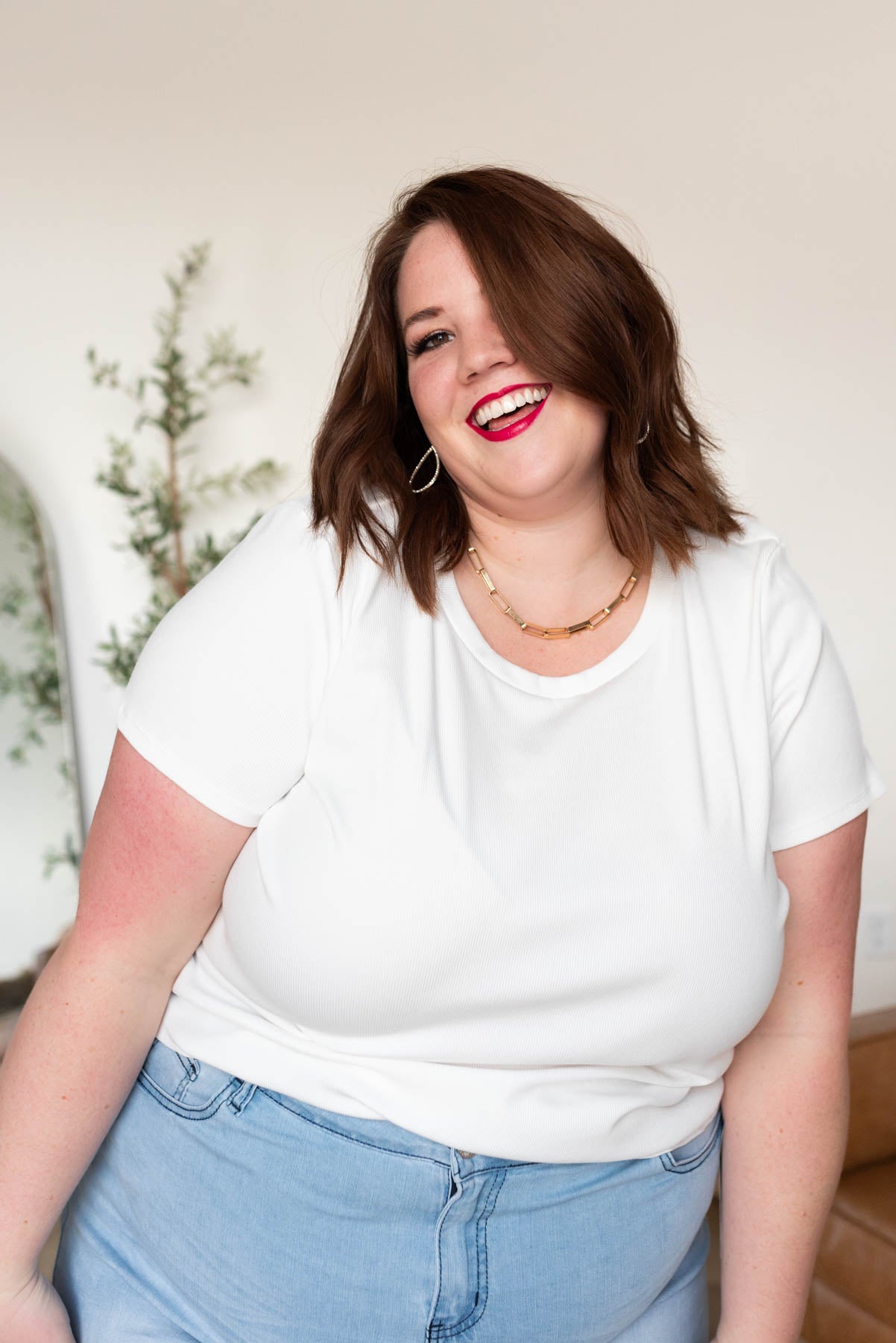 Plus size white ribbed top