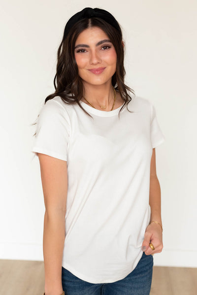 White ribbed top with short sleeves