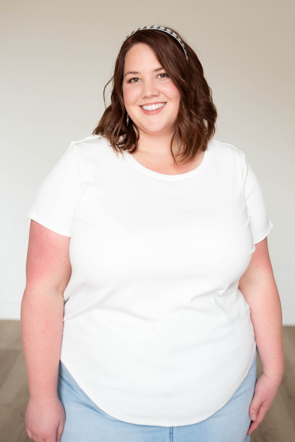 Plus size white ribbed top